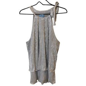 New Cece Metallic Silver layered‎ tank top with tie neck Sz L